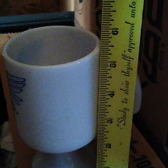 Milk Glass White and Blue Drinkware Set with Pedestal Design - Picture 8 of 8